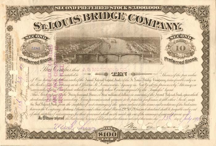 Issued to J.S. Morgan and Co. St. Louis Bridge Co.